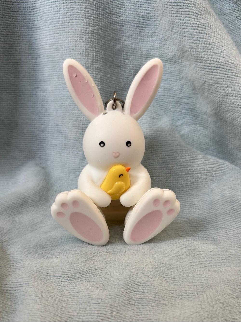 B&BW White Bunny Pocketbac Holder Keychain with Pink Accents and Yellow Chick